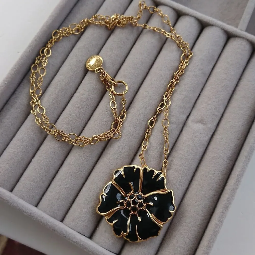 J Crew Black & Gold Flower Necklace